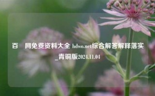 百釆网免费资料大全 hdwo.net综合解答解释落实_青铜版2024.11.04