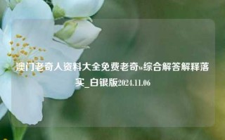 澳门老奇人资料大全免费老奇w综合解答解释落实_白银版2024.11.06