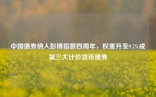 中国债券纳入彭博指数四周年，权重升至9.7%成第三大计价货币债券