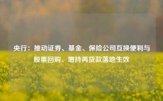 央行：推动证券、基金、保险公司互换便利与股票回购、增持再贷款落地生效