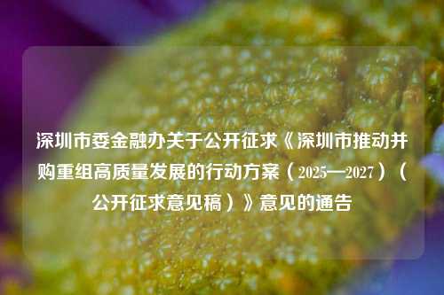 深圳市委金融办关于公开征求《深圳市推动并购重组高质量发展的行动方案（2025—2027）（公开征求意见稿）》意见的通告